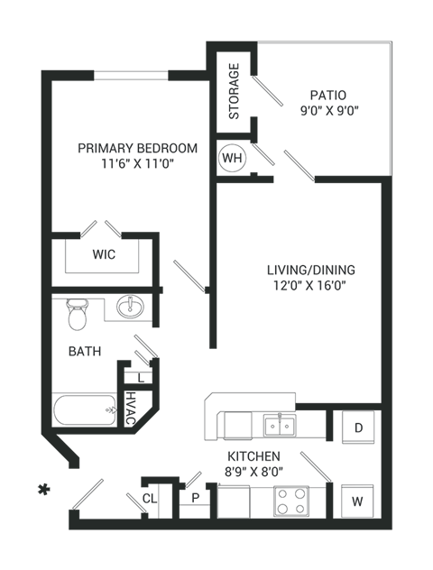 a floor plan of a small house with a bedroom and a bathroom and a kitchen